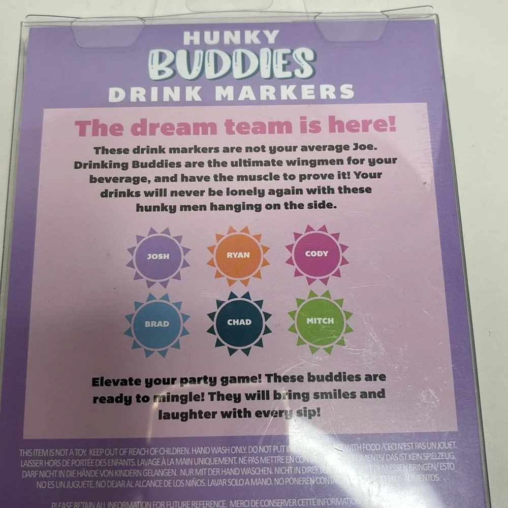 Hunky Buddies | Hunky Men Drink Markers | Drink Buddies | Party Gay Pride NWT